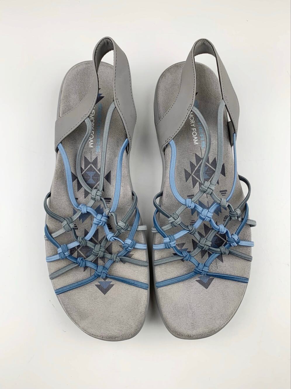 Skechers Reggae Slim Forget Me Knot Sandals Casual Grey Blue Strappy Women's 11